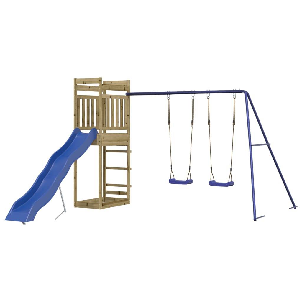 Helloshop26 - Aire de jeux d'extérieur balançoires toboggan portiques robuste jeux jardin 314 x 349 x 207 cm bois de pin imprégné - Image 1