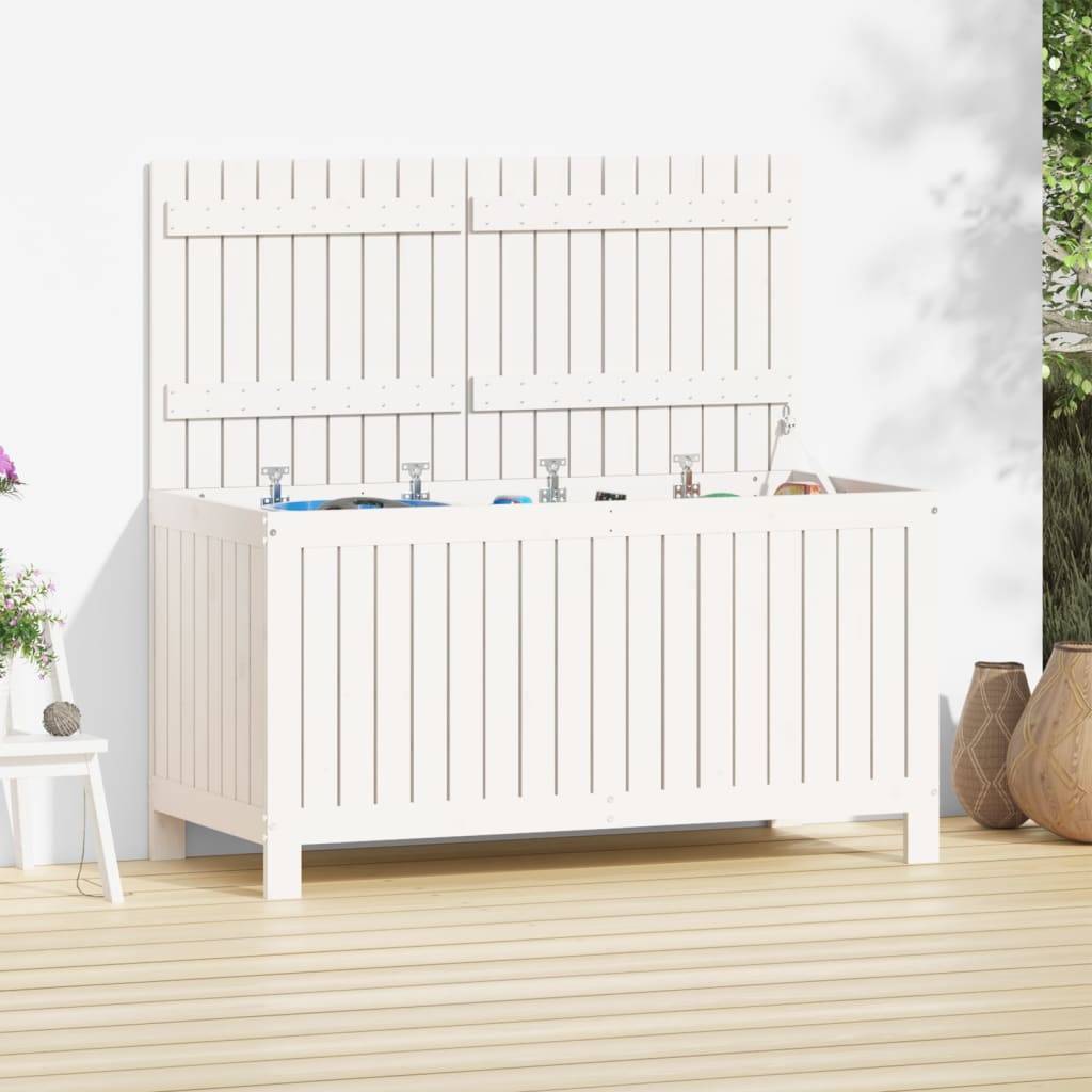 ComfortXL - Boîte de Rangement de Jardin en Bois de Pin Massif avec Couvercle à Vérin pour Terrasse Blanc 121 cm – ComfortXL Outdoor Living - Image 1