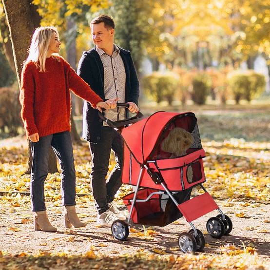 Poussette pour chien rouge, légère et pliable, poussette jogger pour animal - Image 2