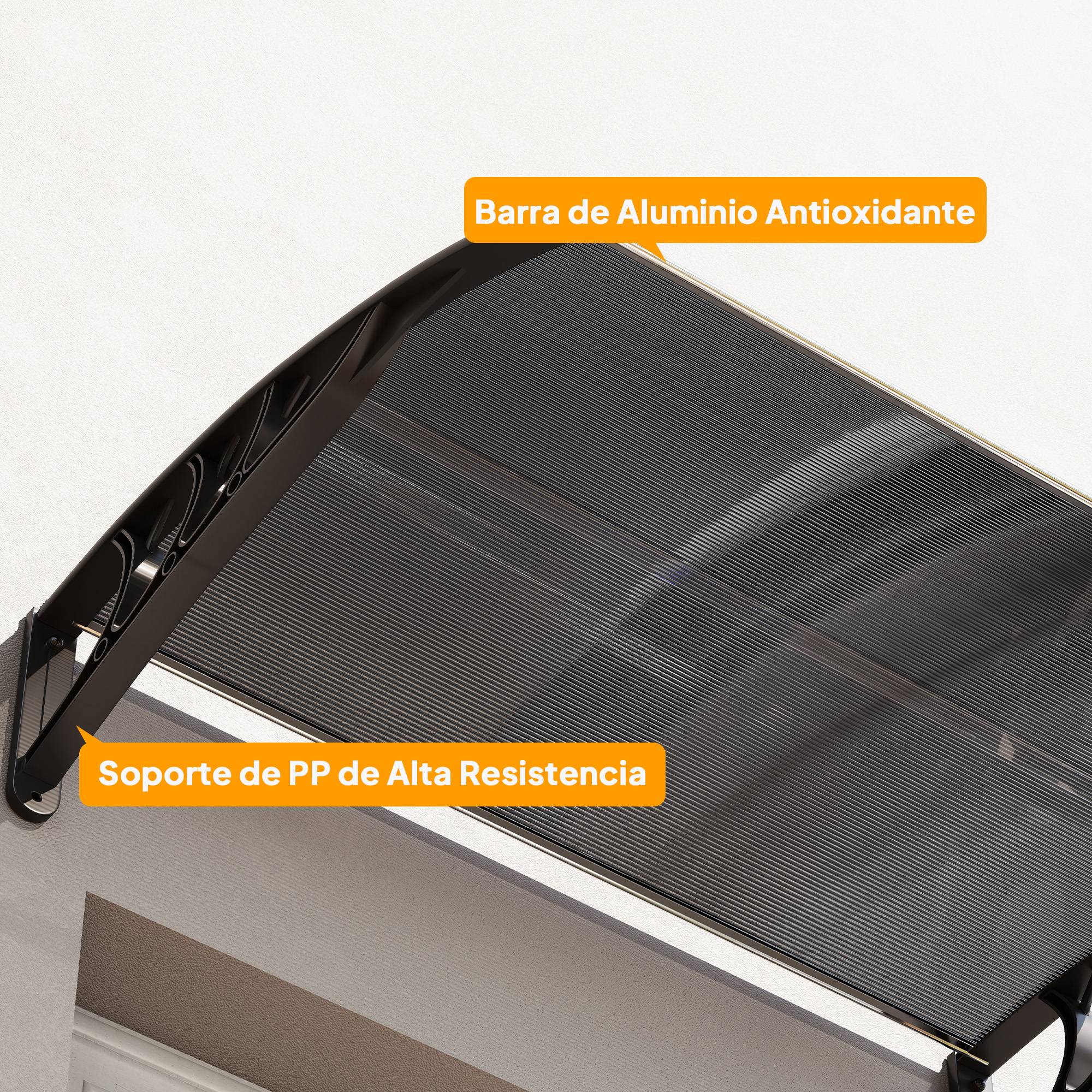 Store extérieur de protection solaire et pluviale 100 x 75 x 23 cm avec revêtement en polycarbonate pour portes et fenêtres, noir - Image 10