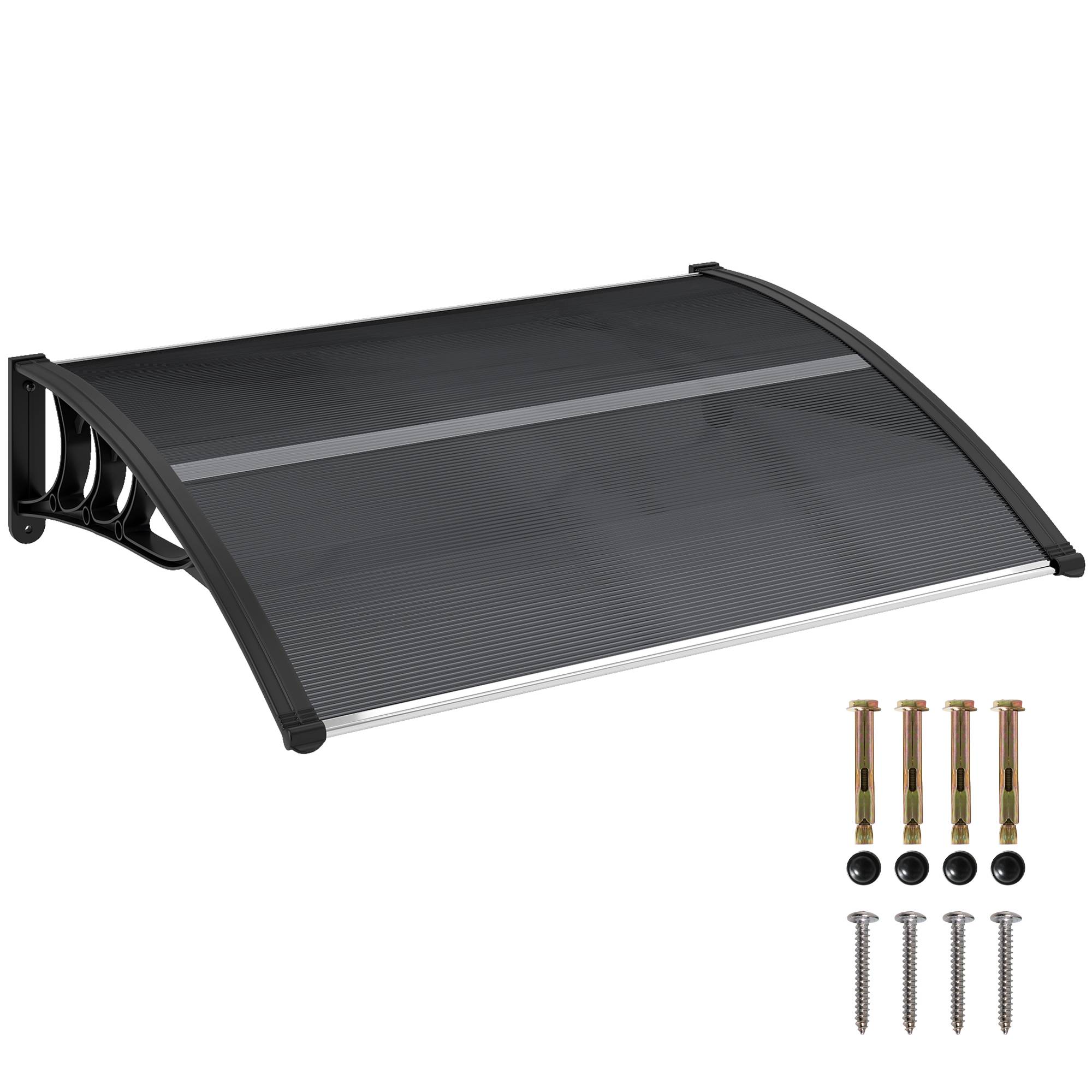 Store extérieur de protection solaire et pluviale 100 x 75 x 23 cm avec revêtement en polycarbonate pour portes et fenêtres, noir - Image 1
