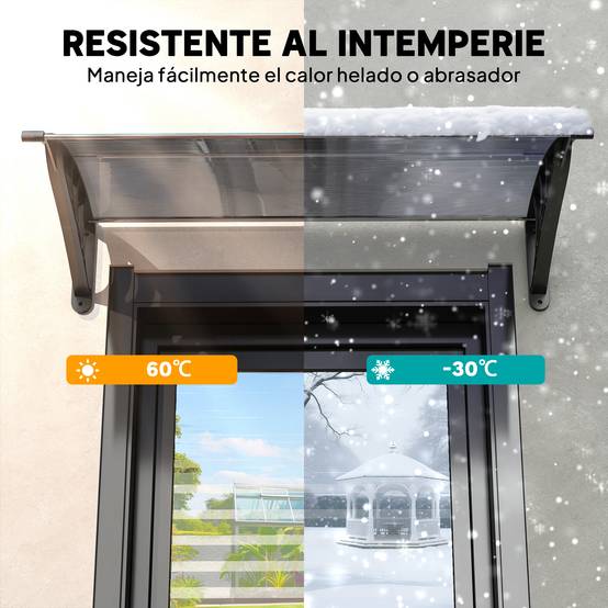 Store extérieur de protection solaire et pluviale 100 x 75 x 23 cm avec revêtement en polycarbonate pour portes et fenêtres, noir - Image 8