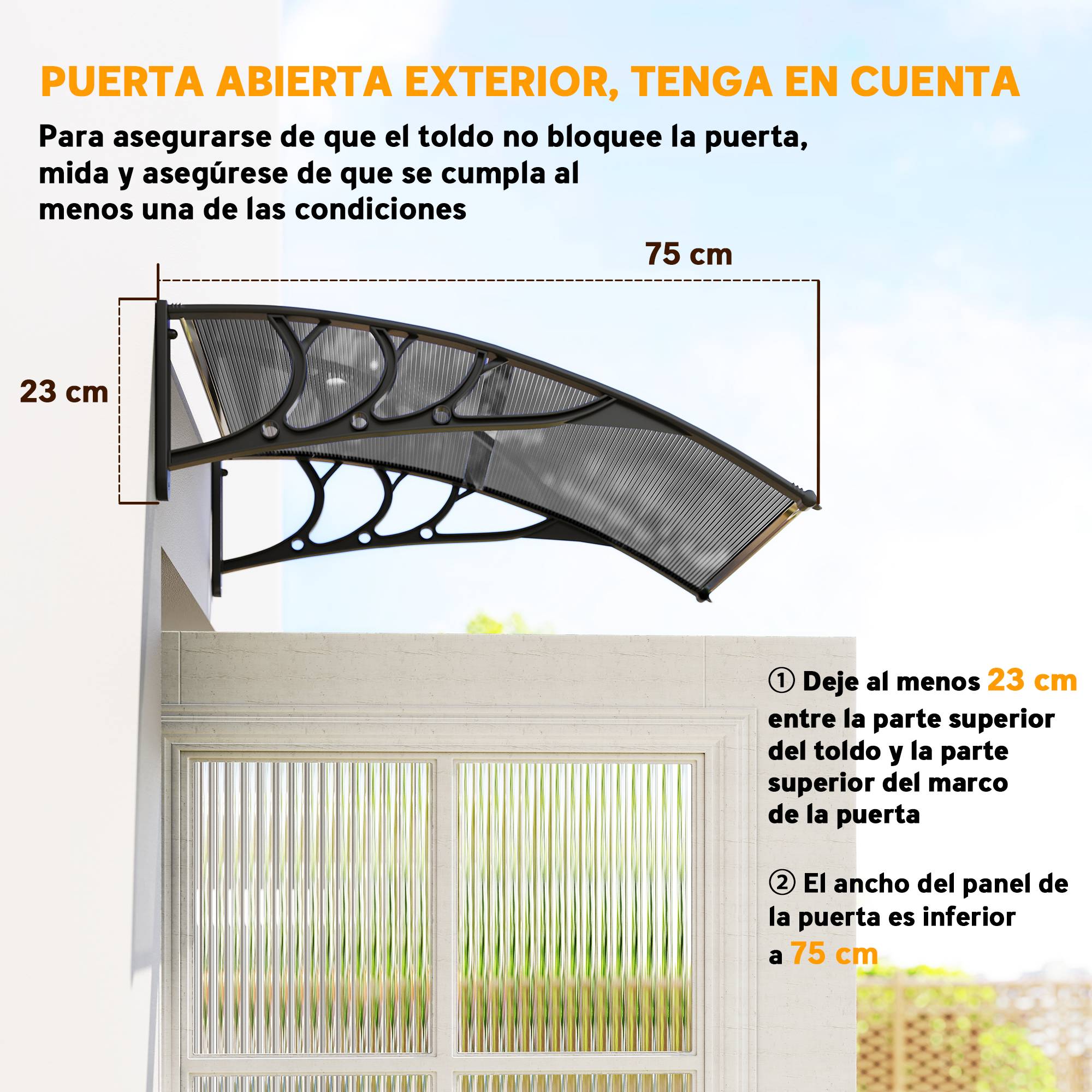 Store extérieur de protection solaire et pluviale 100 x 75 x 23 cm avec revêtement en polycarbonate pour portes et fenêtres, noir - Image 9