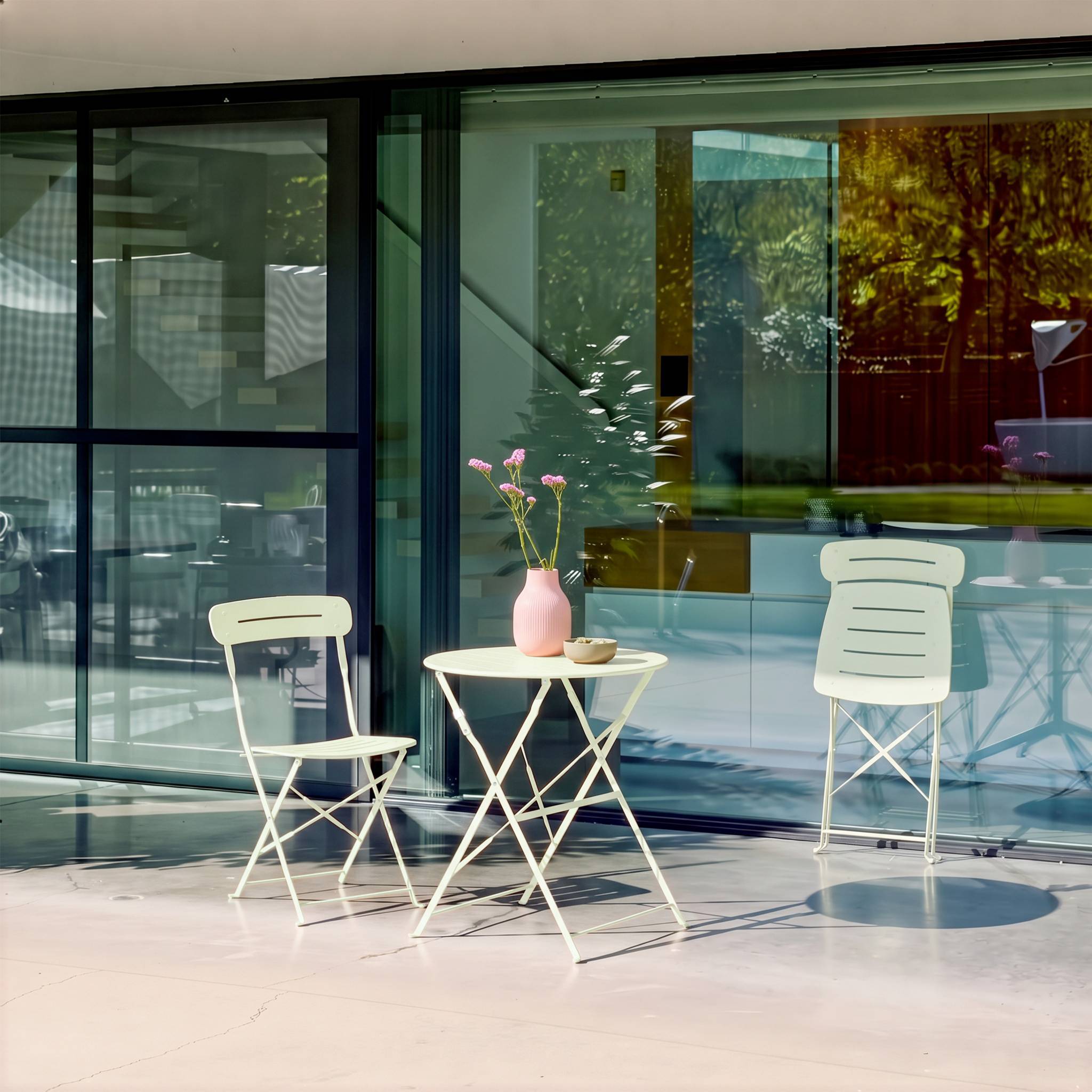 sweeek - Table de jardin bistrot pliante ronde acier + 2 assises vert - Balconea | sweeek - Image 5