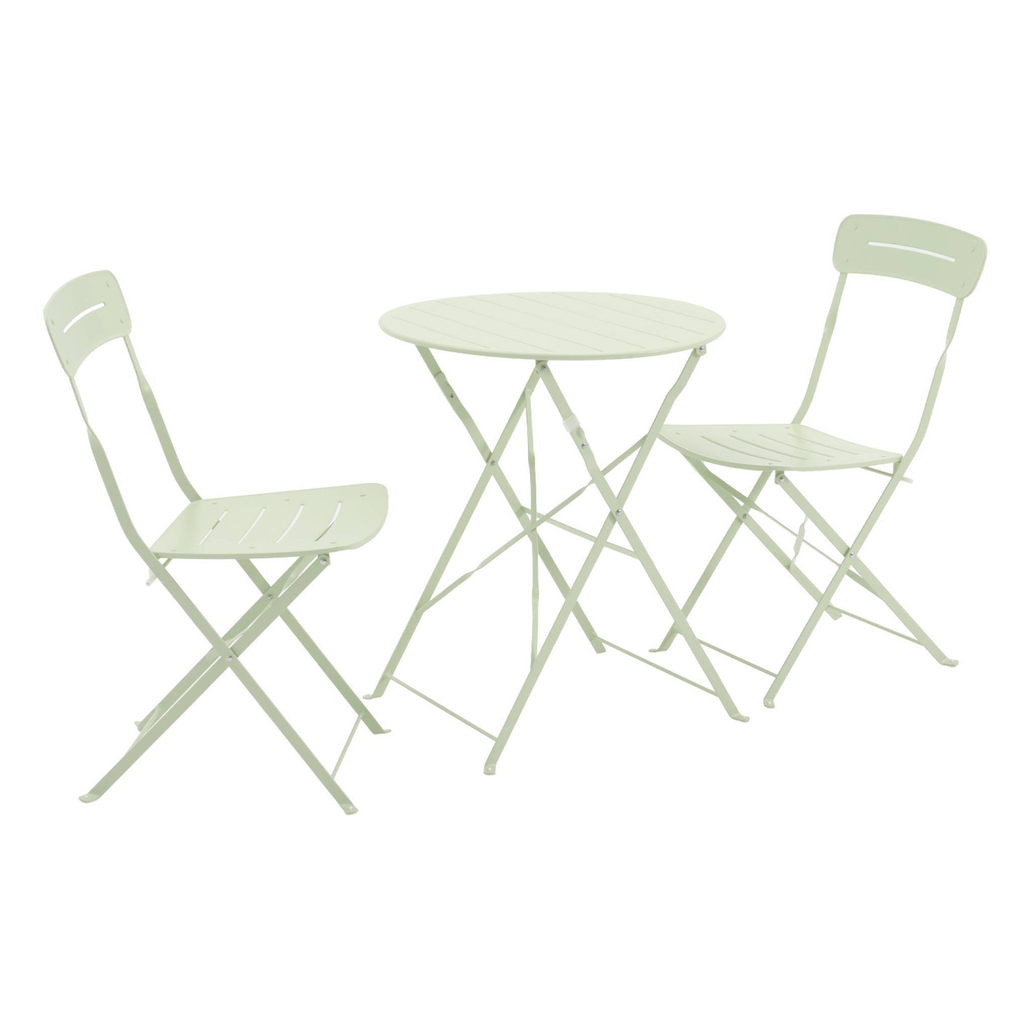 sweeek - Table de jardin bistrot pliante ronde acier + 2 assises vert - Balconea | sweeek - Image 2