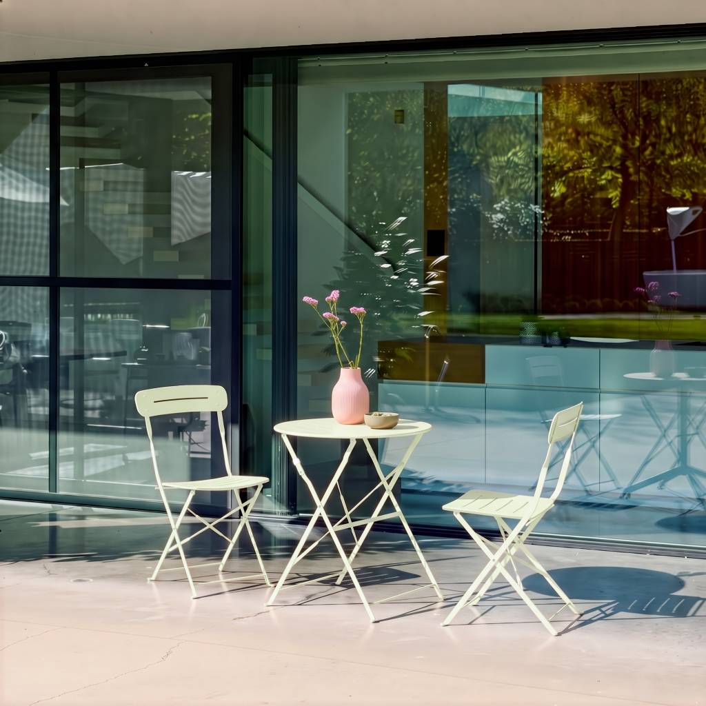 sweeek - Table de jardin bistrot pliante ronde acier + 2 assises vert - Balconea | sweeek - Image 1