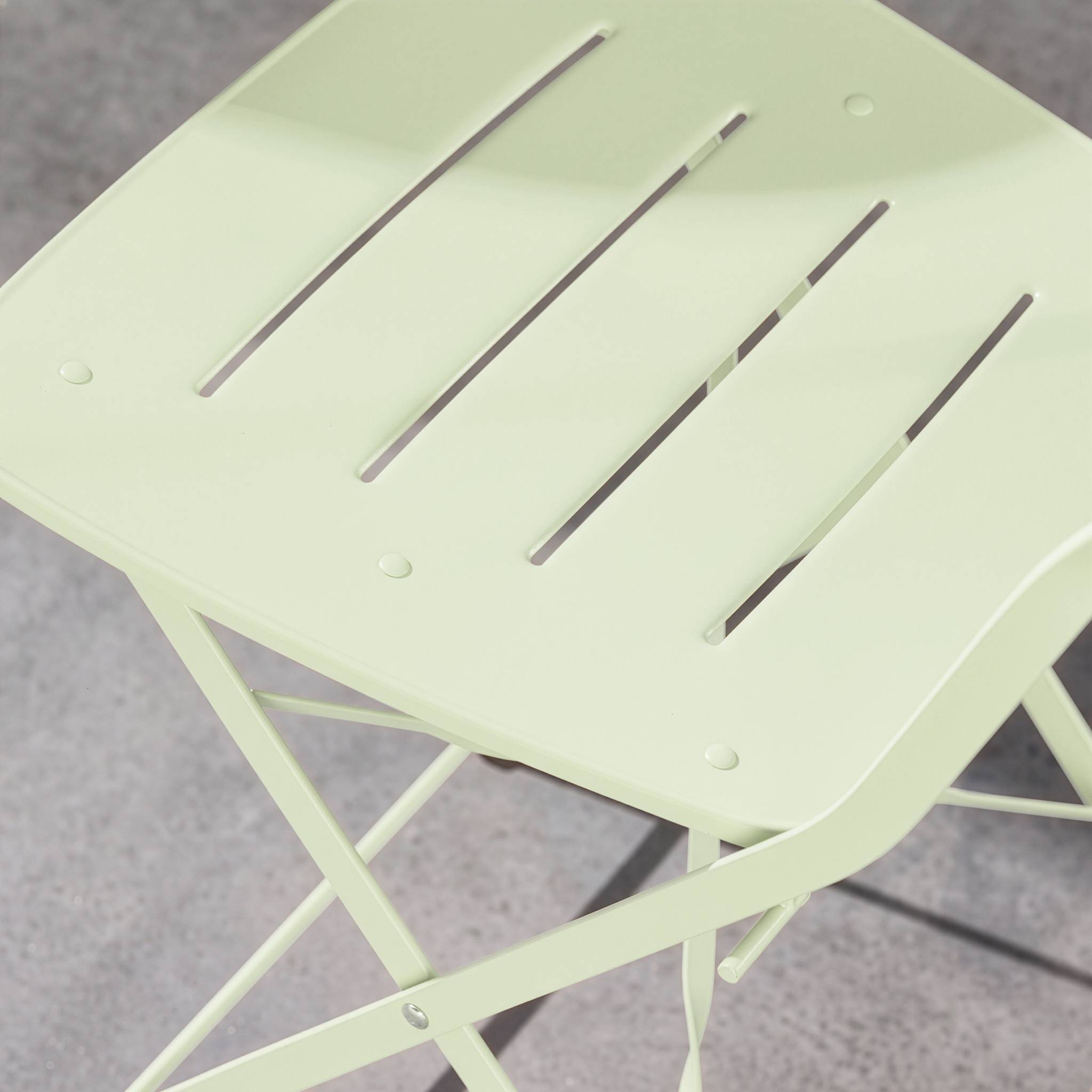 sweeek - Table de jardin bistrot pliante ronde acier + 2 assises vert - Balconea | sweeek - Image 6
