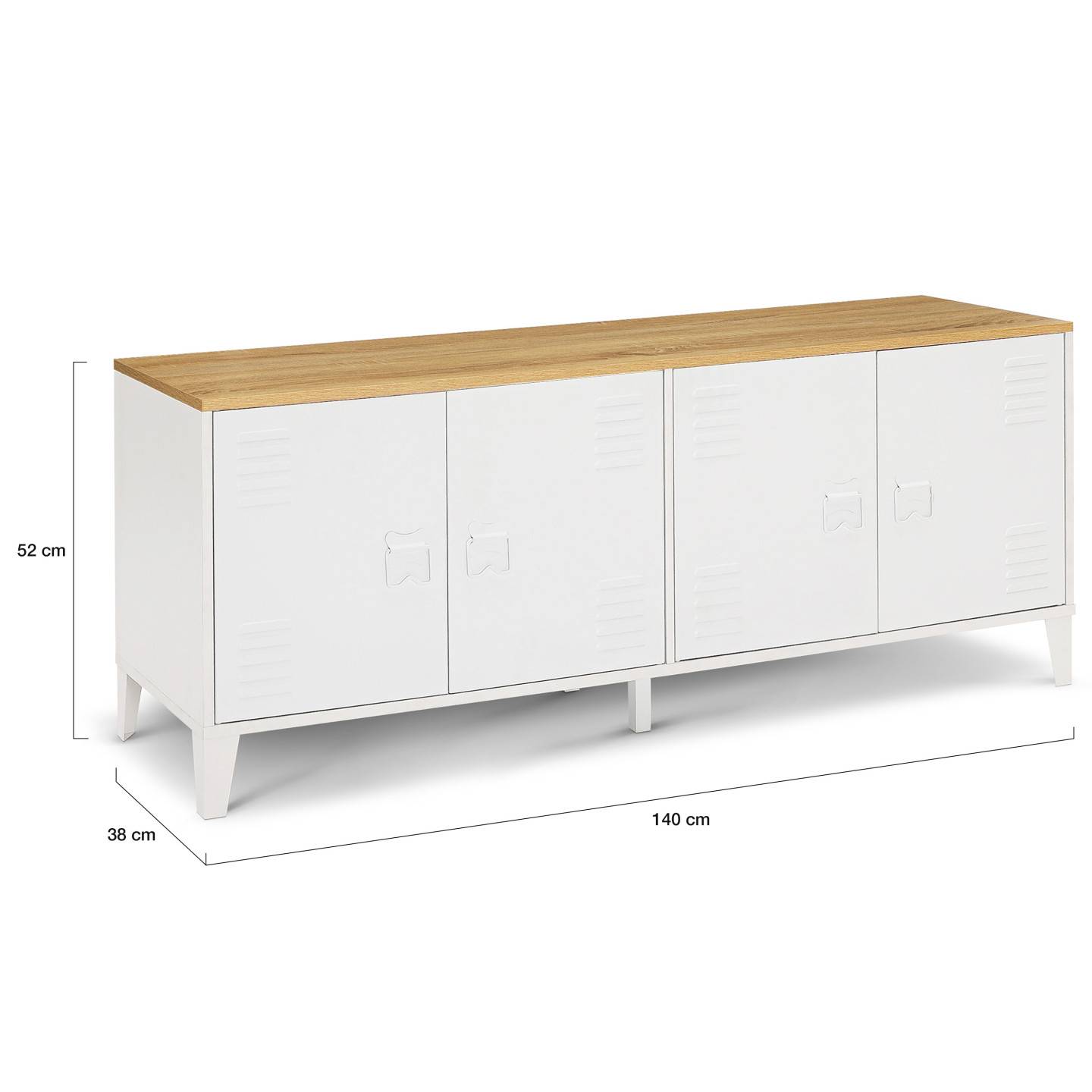 Buffet bas 140 cm ESTER 4 portes métal blanc plateau bois design industriel - Image 5