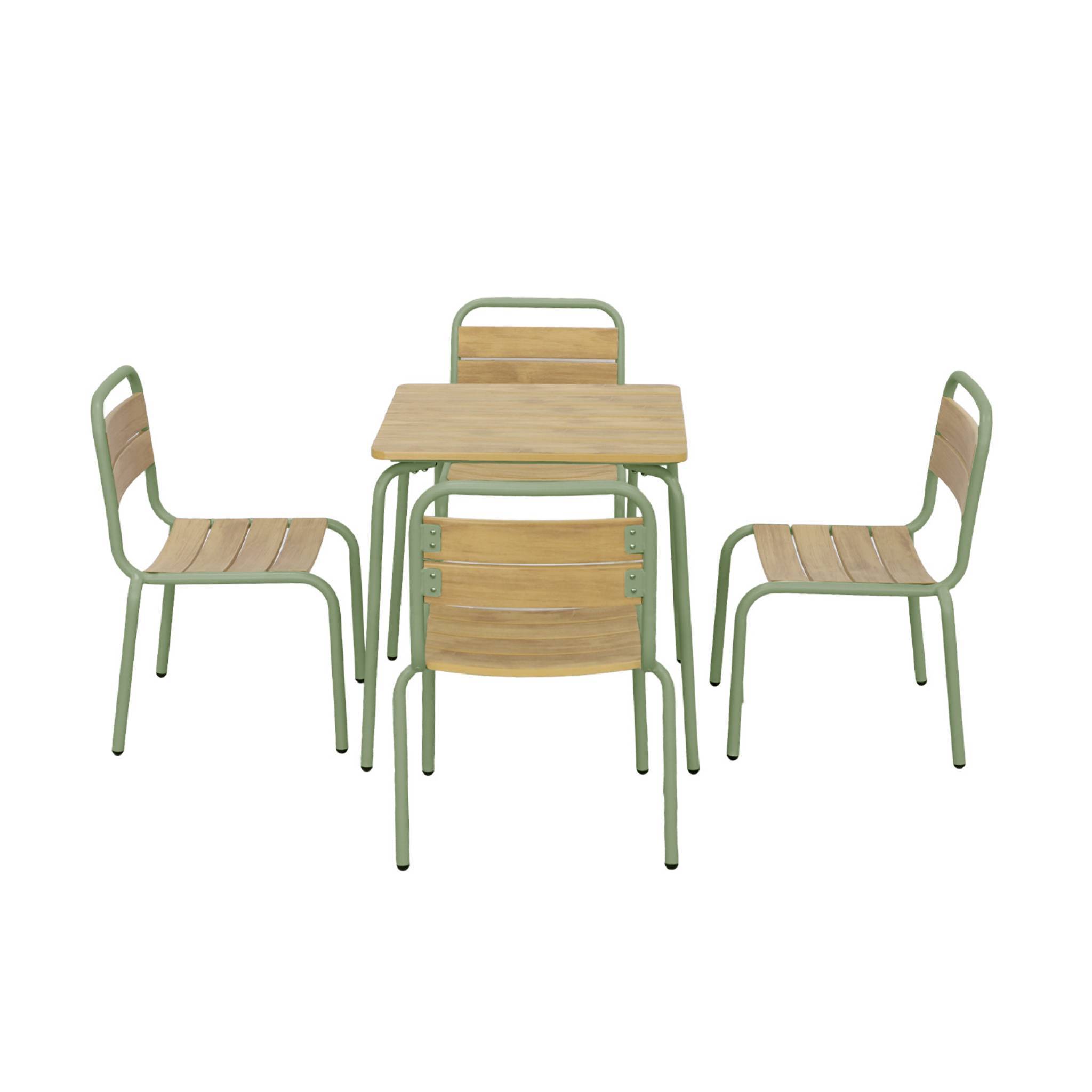 Table de jardin enfant acier et décor bois + 4 assises vert de gris - Suzie | sweeek - Image 2