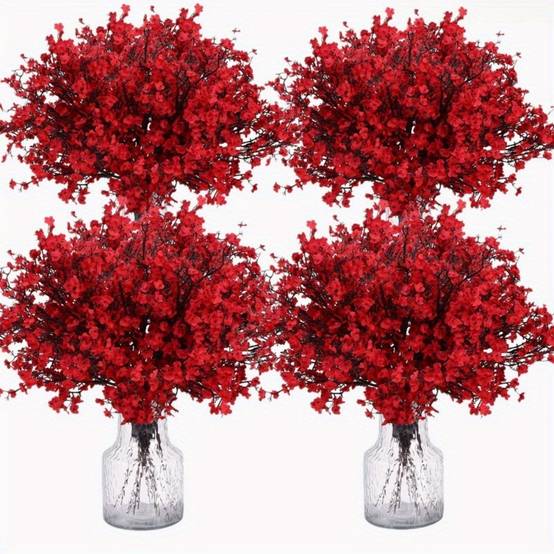 Lot de 10 Fleurs Artificielles Gypsophile Rose Rouge - Décoration Mariage et Intérieur Sans Entretien - Lytech - Image 6