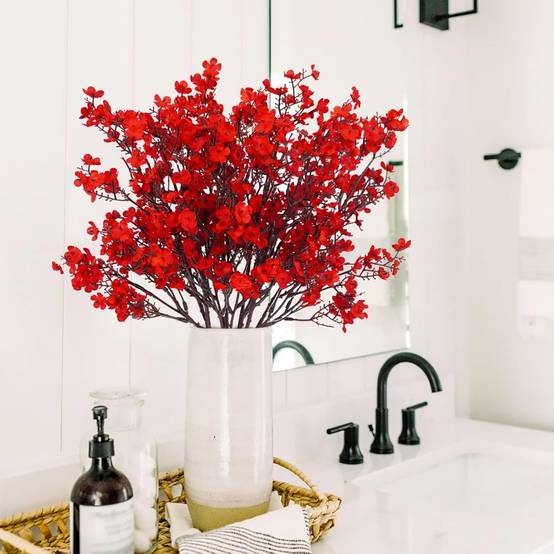 Lot de 10 Fleurs Artificielles Gypsophile Rose Rouge - Décoration Mariage et Intérieur Sans Entretien - Lytech - Image 4