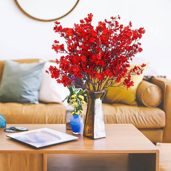 Lot de 10 Fleurs Artificielles Gypsophile Rose Rouge - Décoration Mariage et Intérieur Sans Entretien - Lytech - Image 3