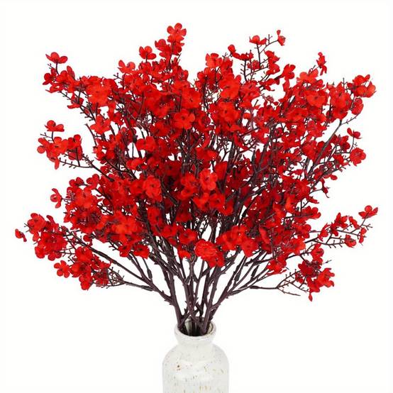 Lot de 10 Fleurs Artificielles Gypsophile Rose Rouge - Décoration Mariage et Intérieur Sans Entretien - Lytech - Image 1