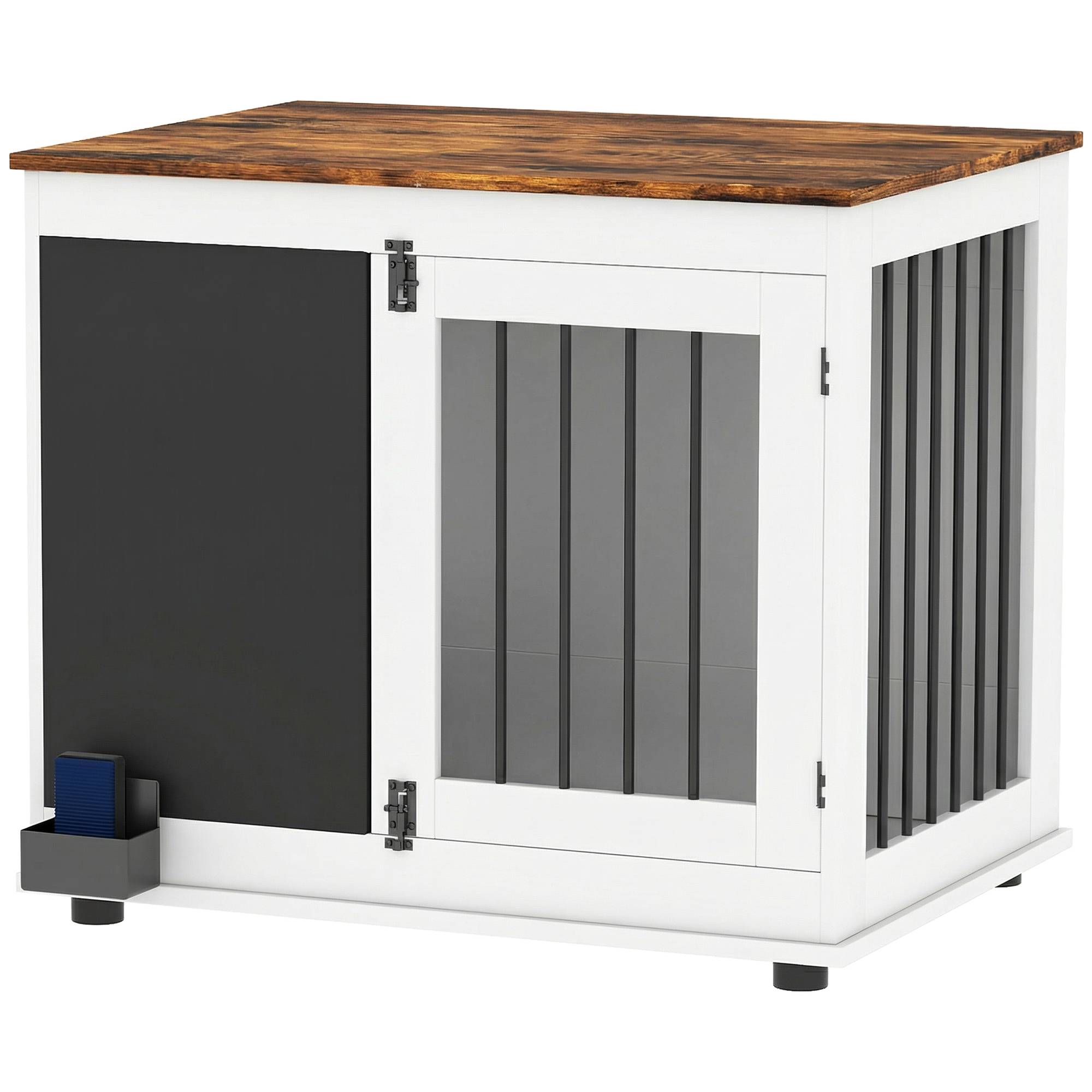 Sans Marque - Cage pour chien cage chien intérieur avec 2 portes tableau noir pour chiens taille moyenne 20 kg 80 x 60 x 70 cm blanc - Image 2