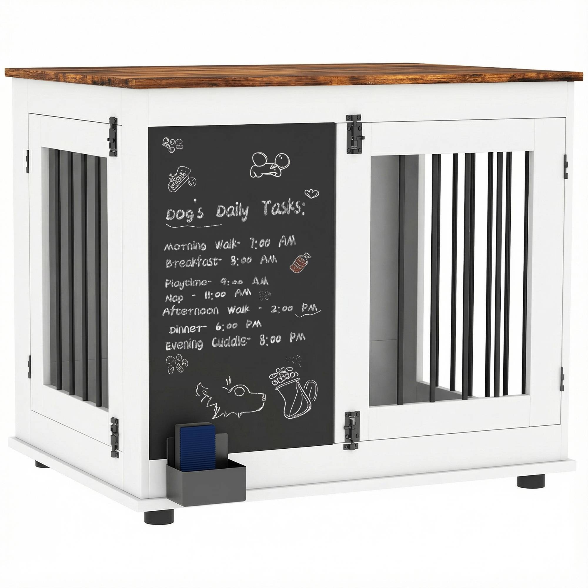 Sans Marque - Cage pour chien cage chien intérieur avec 2 portes tableau noir pour chiens taille moyenne 20 kg 80 x 60 x 70 cm blanc - Image 1