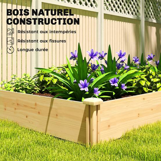 Sans Marque - Carré Potager de jardin en Bois massif, Jardinière Surélevé avec séparateur, 235 x 121 x 26 cm, effet Bois Naturel - Image 9