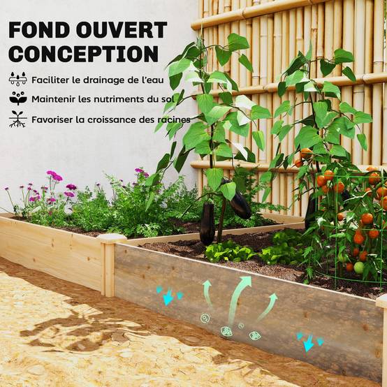 Sans Marque - Carré Potager de jardin en Bois massif, Jardinière Surélevé avec séparateur, 235 x 121 x 26 cm, effet Bois Naturel - Image 7