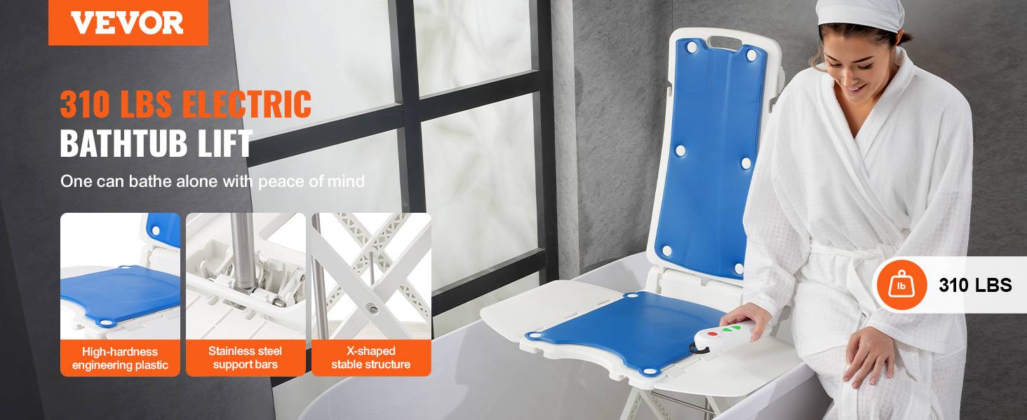 VEVOR Élévateur de bain électrique, 77-507 mm, supporte 140,6 kg, inclinaison 45°, pour personnes âgées/patients. - Image 9