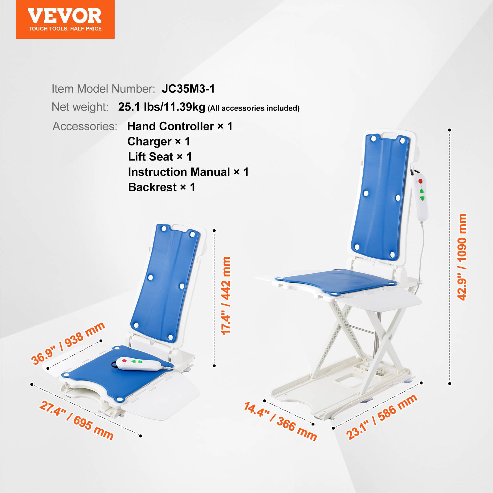 VEVOR Élévateur de bain électrique, 77-507 mm, supporte 140,6 kg, inclinaison 45°, pour personnes âgées/patients. - Image 7
