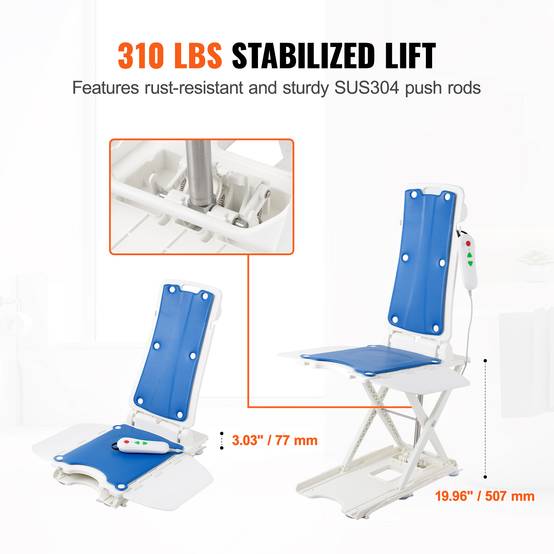 VEVOR Élévateur de bain électrique, 77-507 mm, supporte 140,6 kg, inclinaison 45°, pour personnes âgées/patients. - Image 3