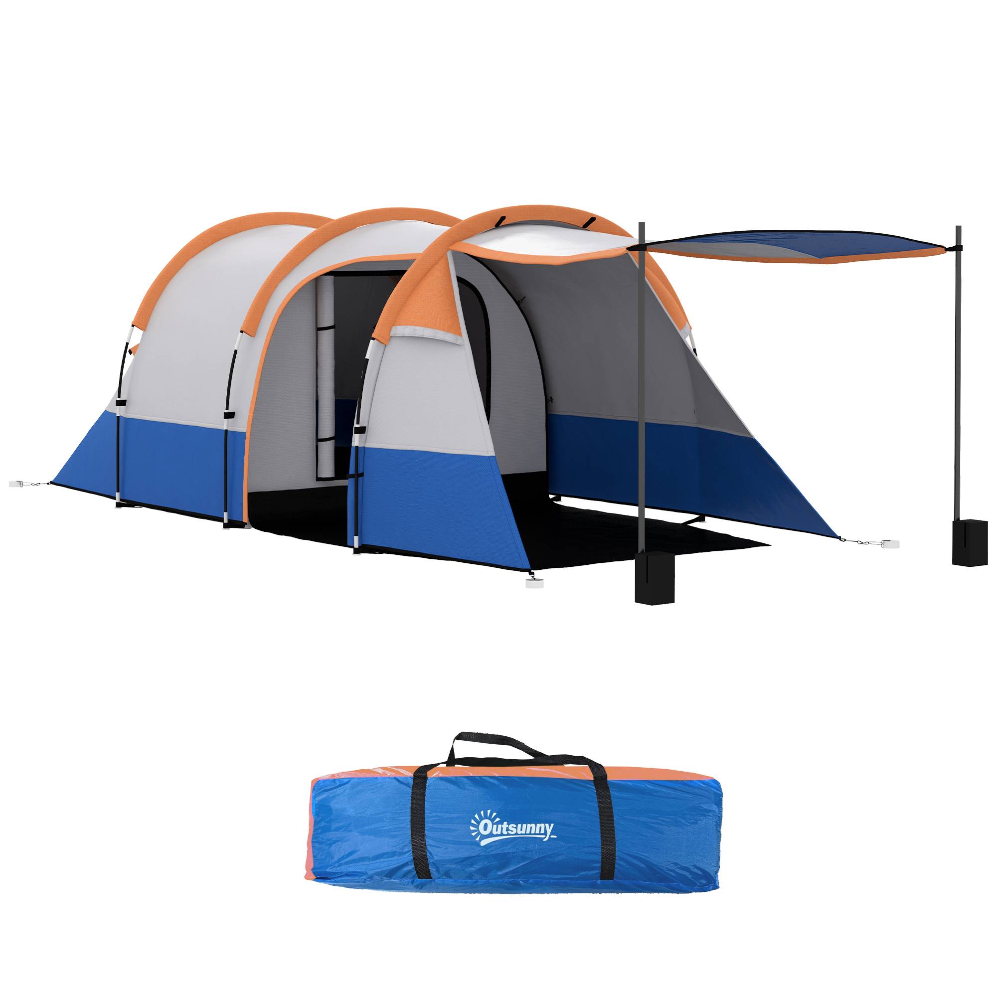 Sans Marque - Tente camping 2 pers., crochet lampe, 3 entrées, imperméable, orange - Image 1