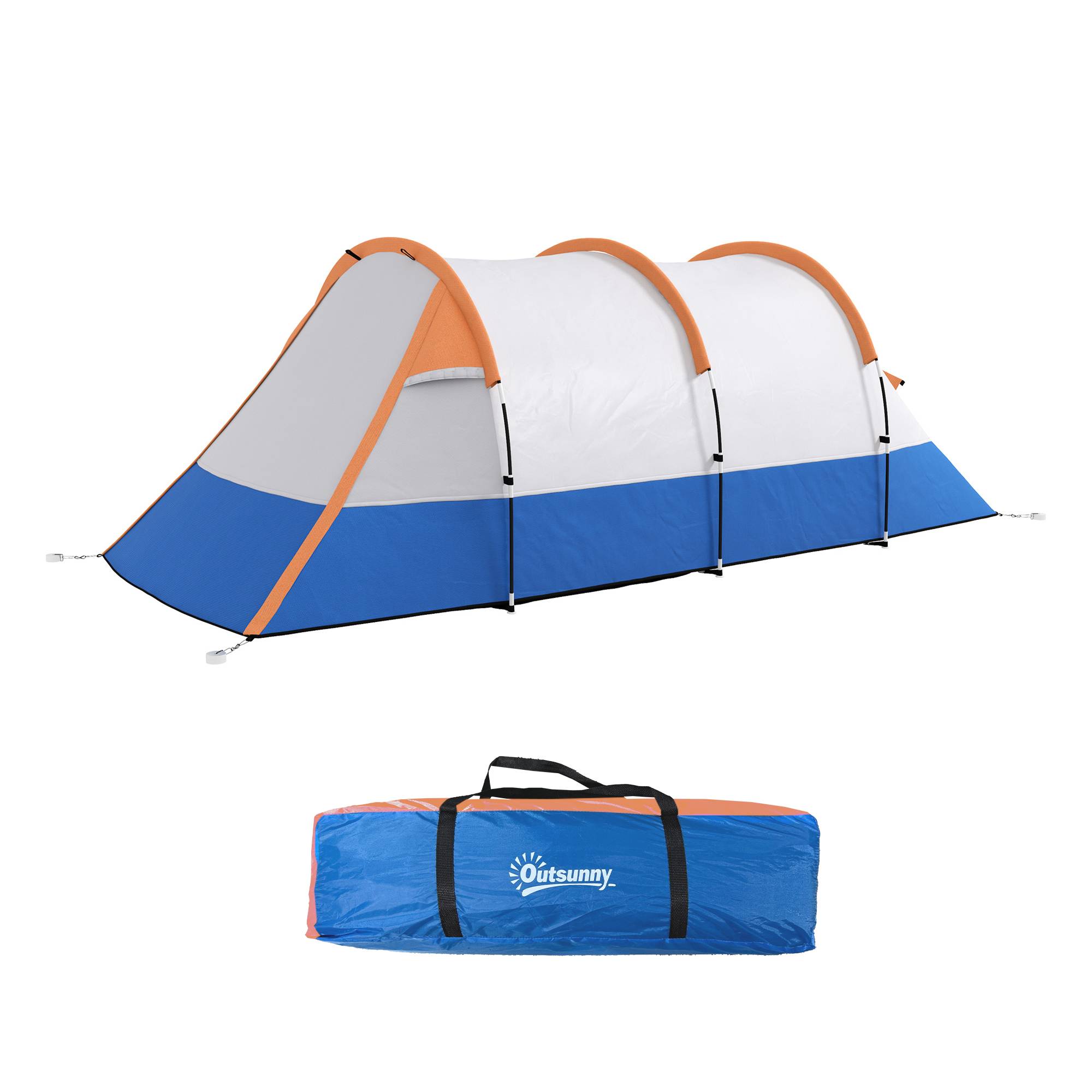 Sans Marque - Tente camping 2 pers., crochet lampe, 3 entrées, imperméable, orange - Image 2