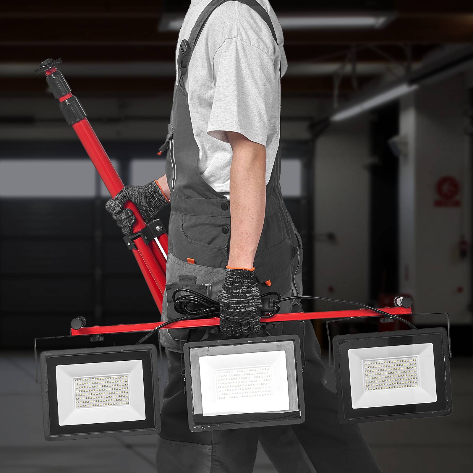 VEVOR Projecteur LED sur trépied lampe travail portable à trois têtes 15000 LM - Image 8