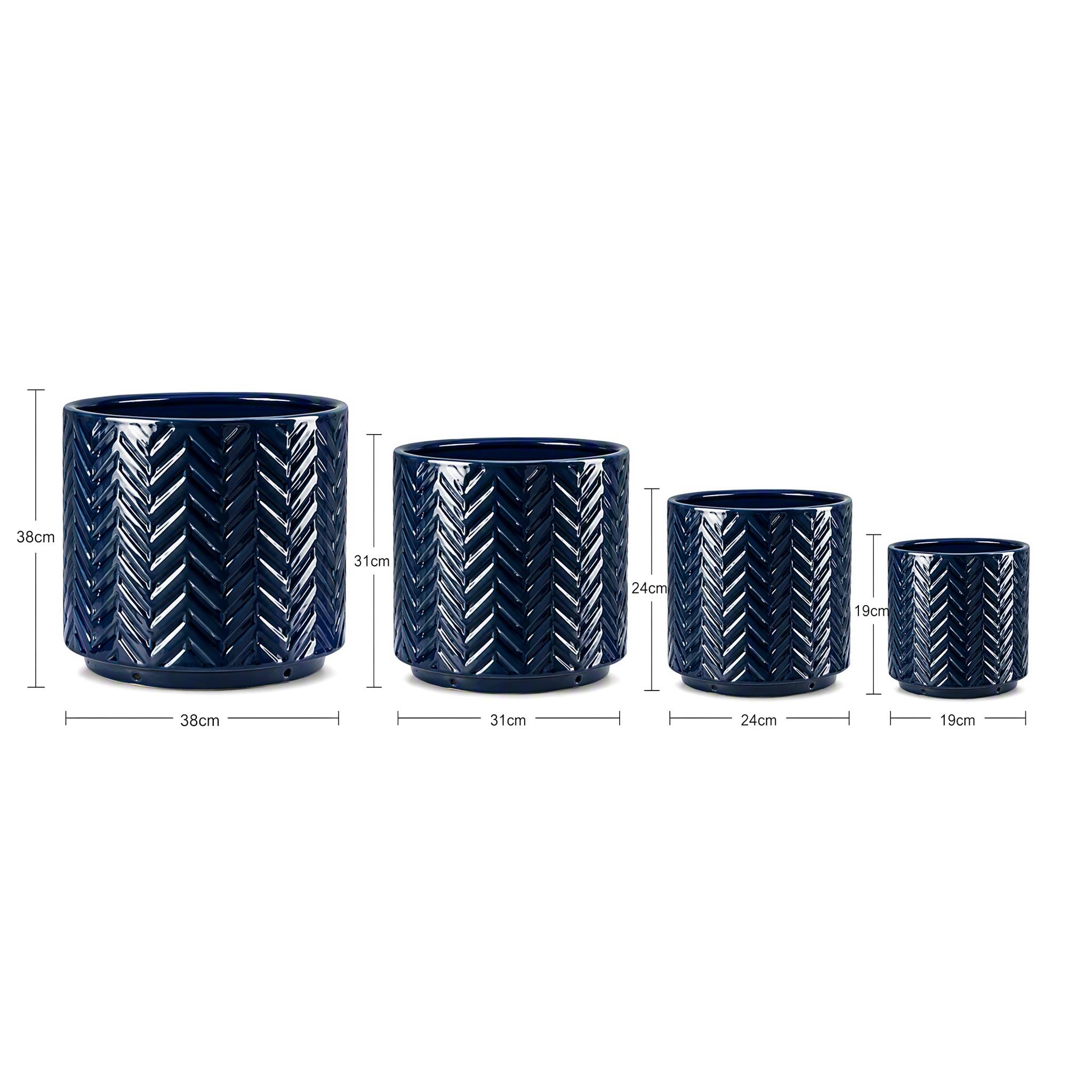 ComfortXL - Lot de 4 pots de fleurs en céramique bleu marine jusqu’à Ø38 cm intérieur extérieur avec drainage et relief - Image 2