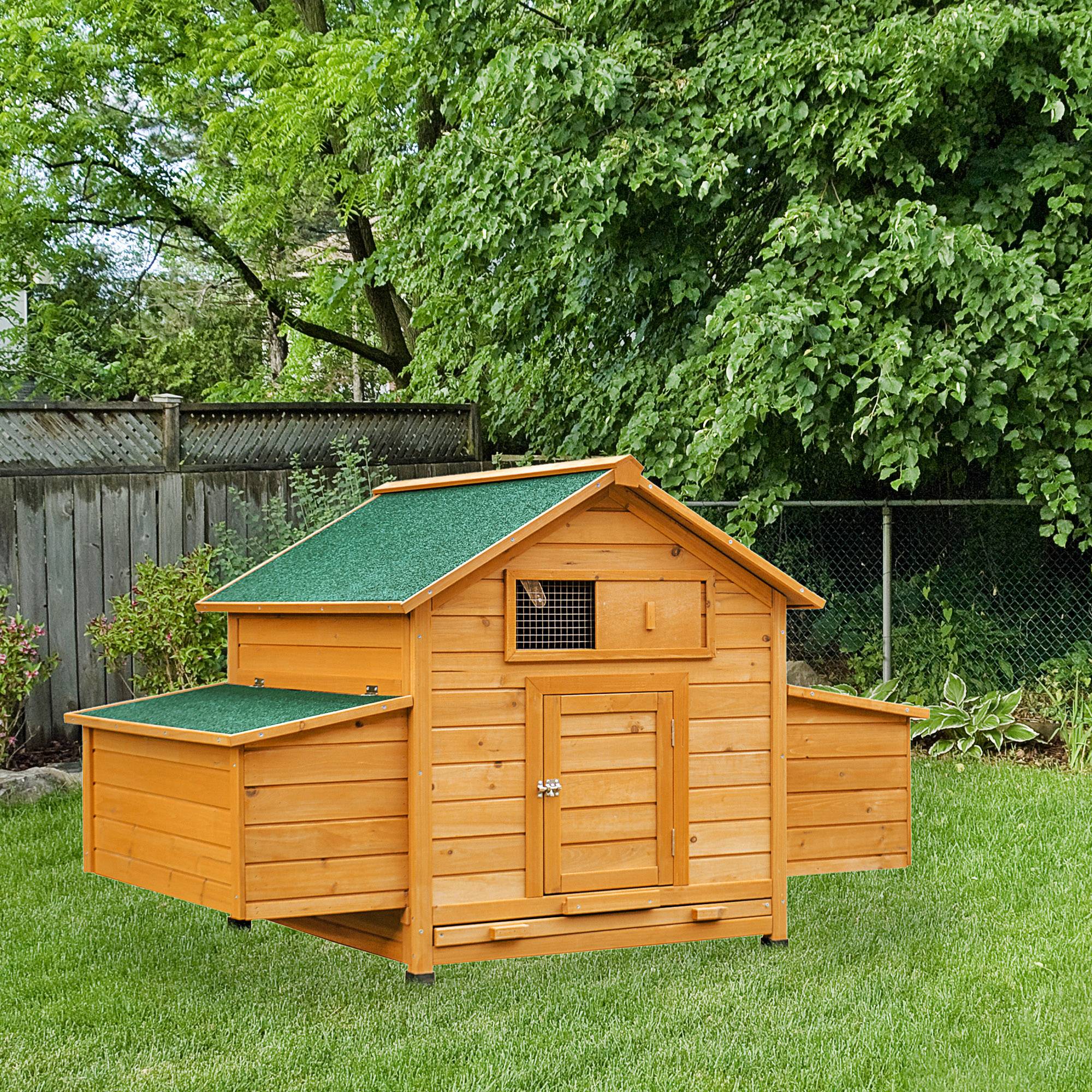 Poulailler en bois accueillant 4 poules, cage à poules avec pondoir, toit imperméable ouvrable, tiroir amovible, jaune - Image 4