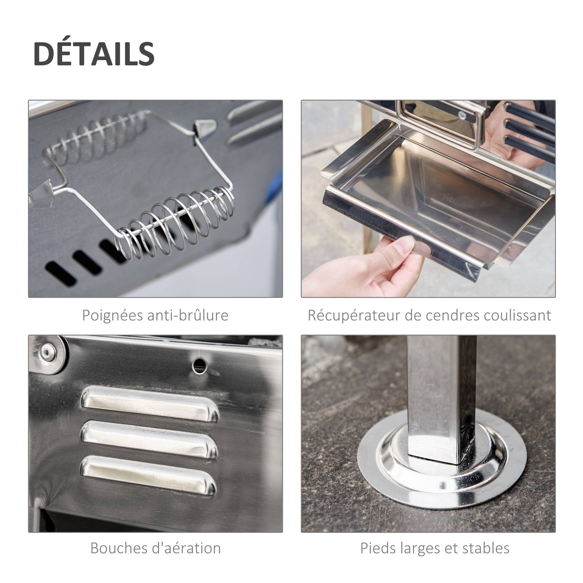 Outsunny - Barbecue à charbon pliable portable réglable - tablettes rabattables, grille, plaque teppanyaki, pinces, récupérateur cendres acier inox. - Outsunny - Image 5