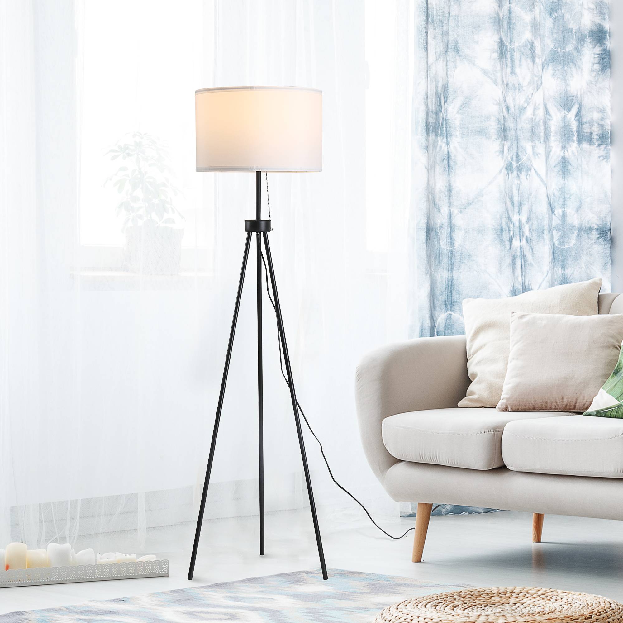 Lampadaire trépied métallique abat-jour tissu design classique Ø37 × 152 cm maison et bureau - Image 10