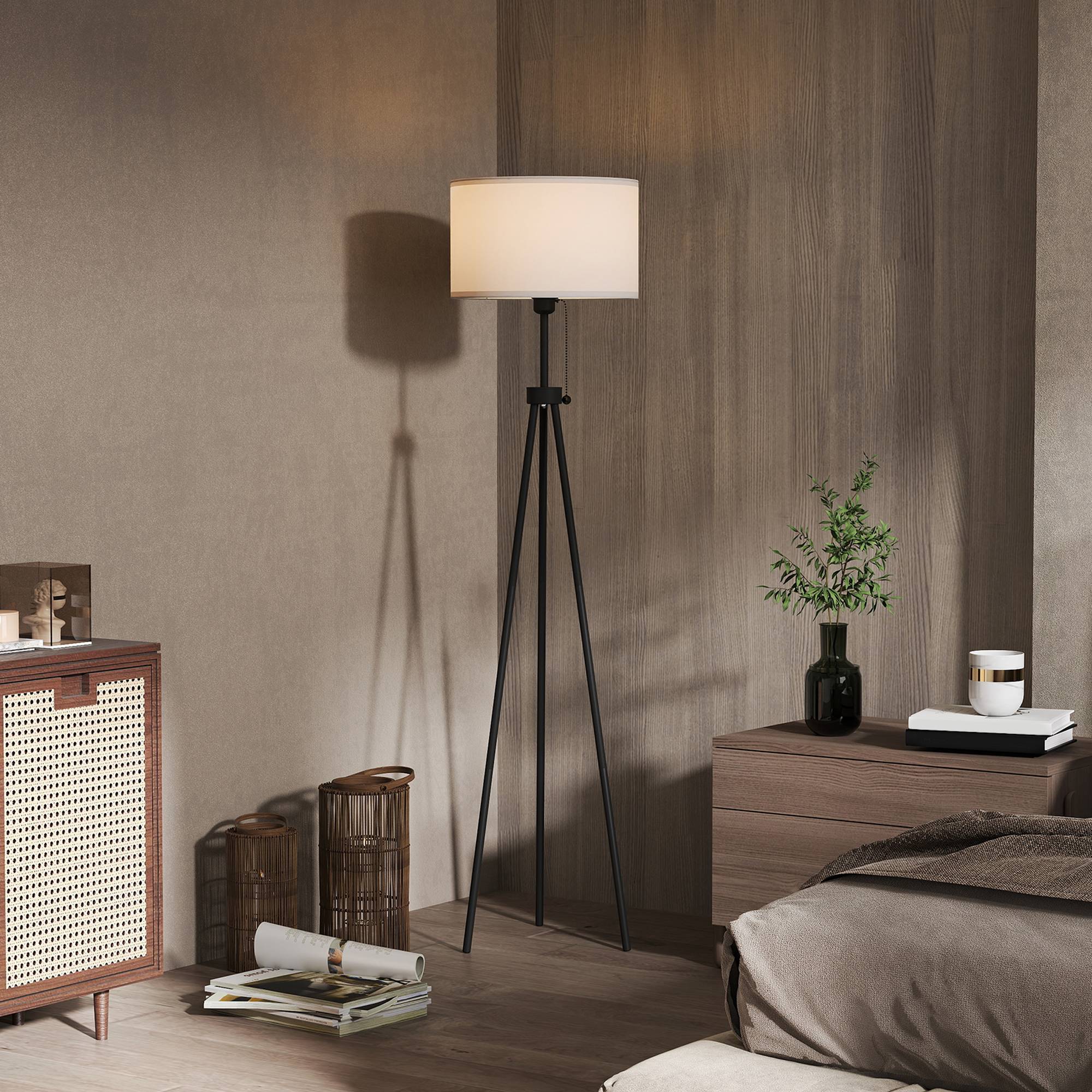 Lampadaire trépied métallique abat-jour tissu design classique Ø37 × 152 cm maison et bureau - Image 3