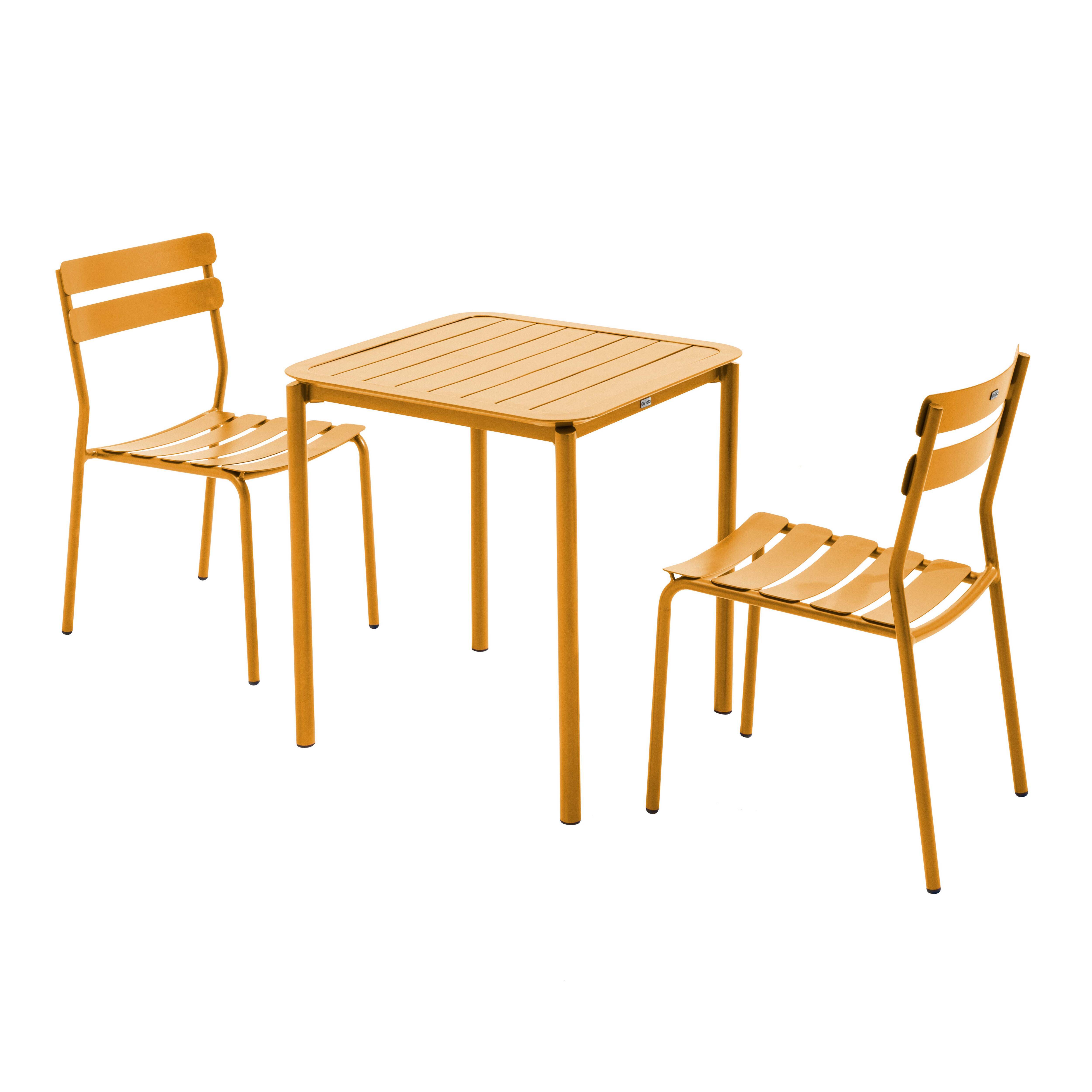Oviala - Ensemble table de terrasse 70cm et 2 chaises jaune moutarde Almada - Oviala - Image 1