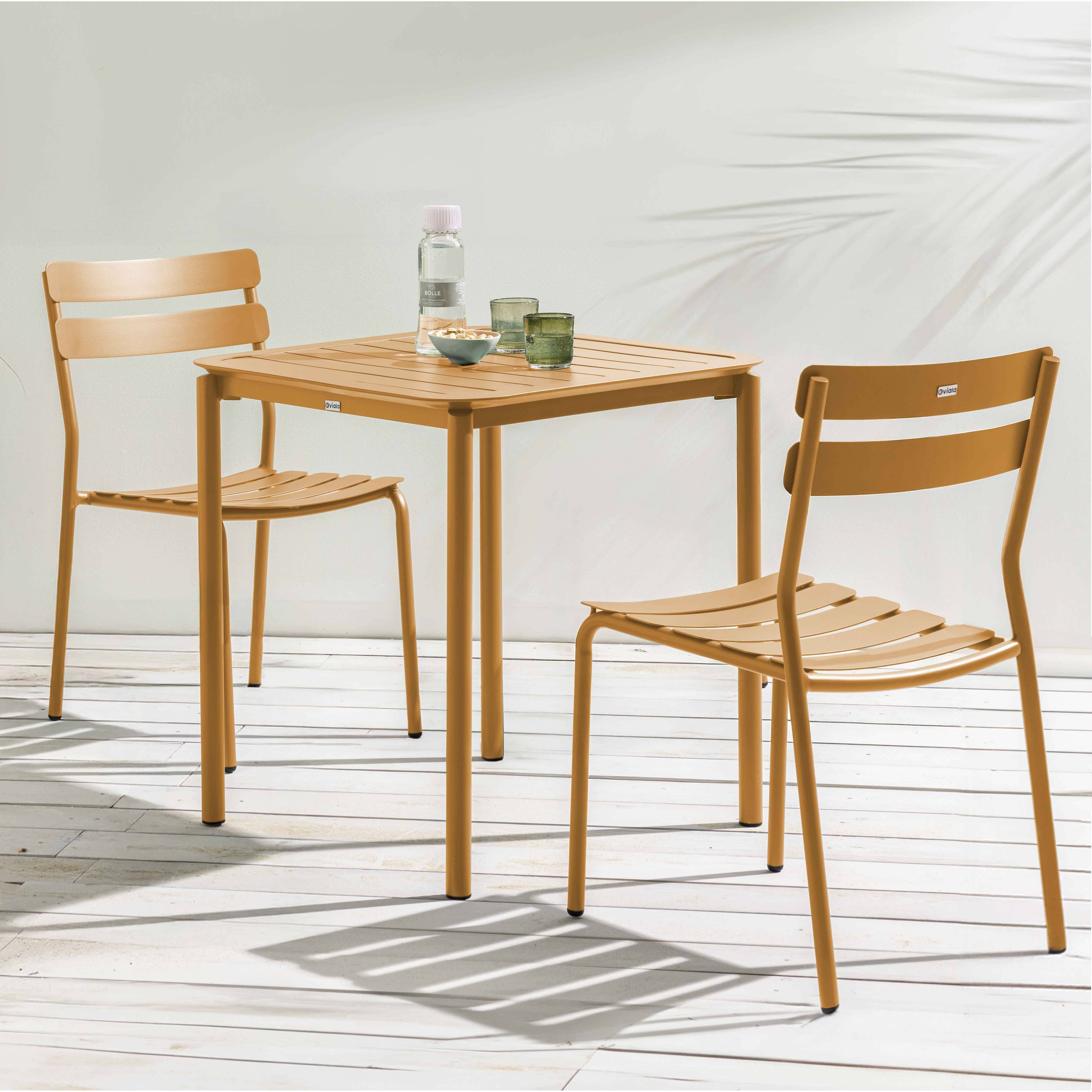 Oviala - Ensemble table de terrasse 70cm et 2 chaises jaune moutarde Almada - Oviala - Image 2