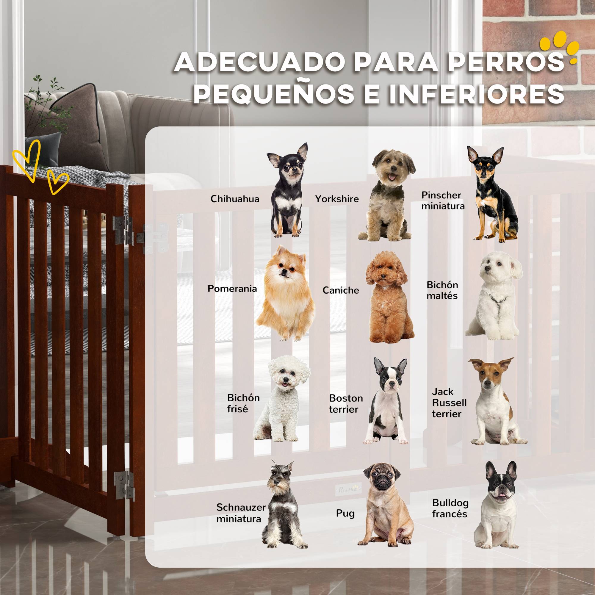 Barrière de sécurité pour chiens pour escaliers et portes, pliable avec support autoportant, 205 x 30 x 60 cm, marron - Image 6