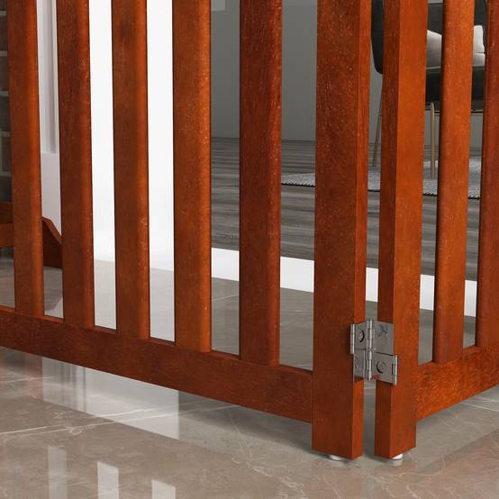 Barrière de sécurité pour chiens pour escaliers et portes, pliable avec support autoportant, 205 x 30 x 60 cm, marron - Image 10