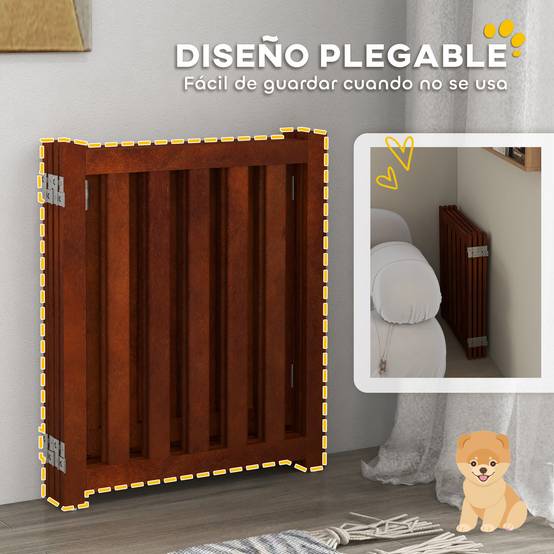 Barrière de sécurité pour chiens pour escaliers et portes, pliable avec support autoportant, 205 x 30 x 60 cm, marron - Image 8