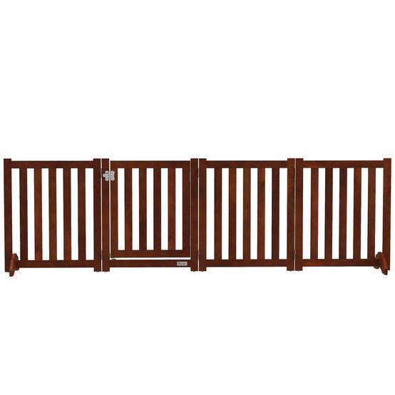 Barrière de sécurité pour chiens pour escaliers et portes, pliable avec support autoportant, 205 x 30 x 60 cm, marron - Image 2