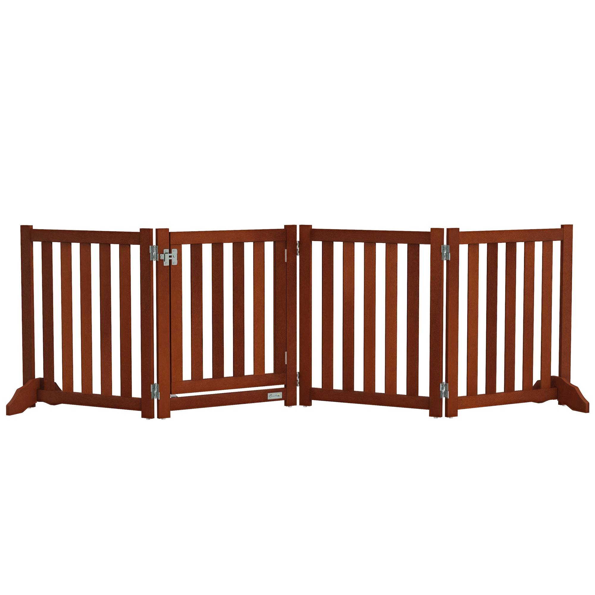 Barrière de sécurité pour chiens pour escaliers et portes, pliable avec support autoportant, 205 x 30 x 60 cm, marron - Image 1