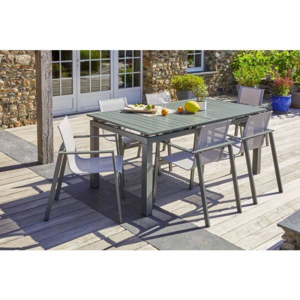 Dcb Garden - Lot composé d'une table de jardin + 6 fauteuils - Kaki - Miami - Fauteuils empilables - Image 2