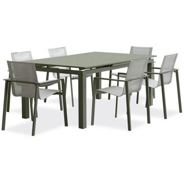 Dcb Garden - Lot composé d'une table de jardin + 6 fauteuils - Kaki - Miami - Fauteuils empilables - Image 1