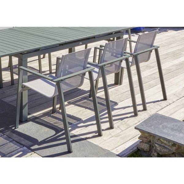 Dcb Garden - Lot composé d'une table de jardin + 6 fauteuils - Kaki - Miami - Fauteuils empilables - Image 5