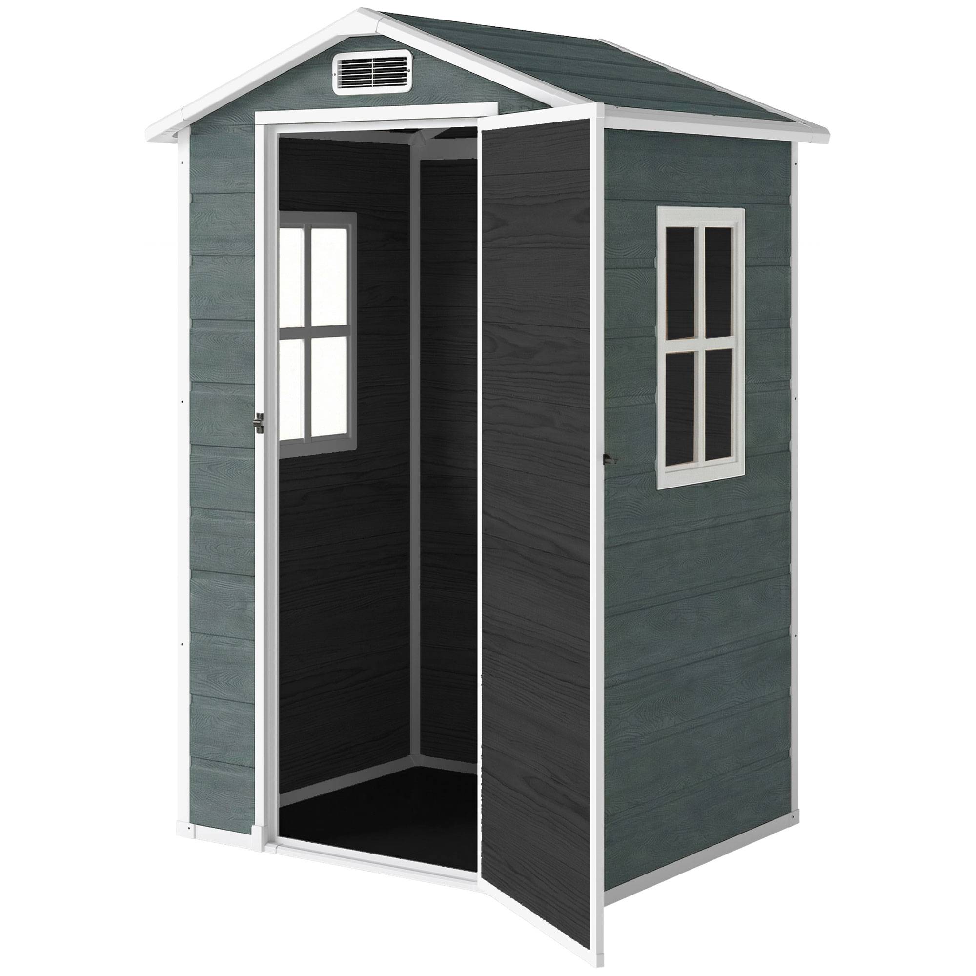 Abri de Jardin en Plastique avec Plancher Porte Verrouillable Fenêtre et Ventilation 128 x 104 x 196 cm - Image 2