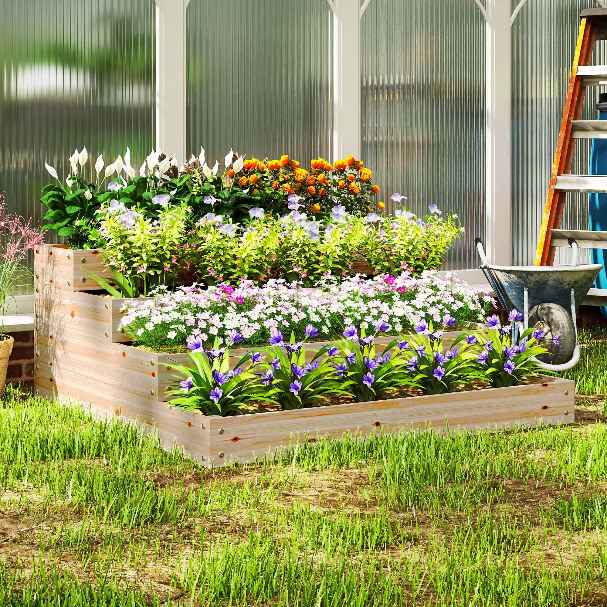 Sans Marque - Carré potager de jardin sans fond 4 étages pour herbes légumes fruits fleurs 113 x 113 x 46 cm bois naturel - Image 9