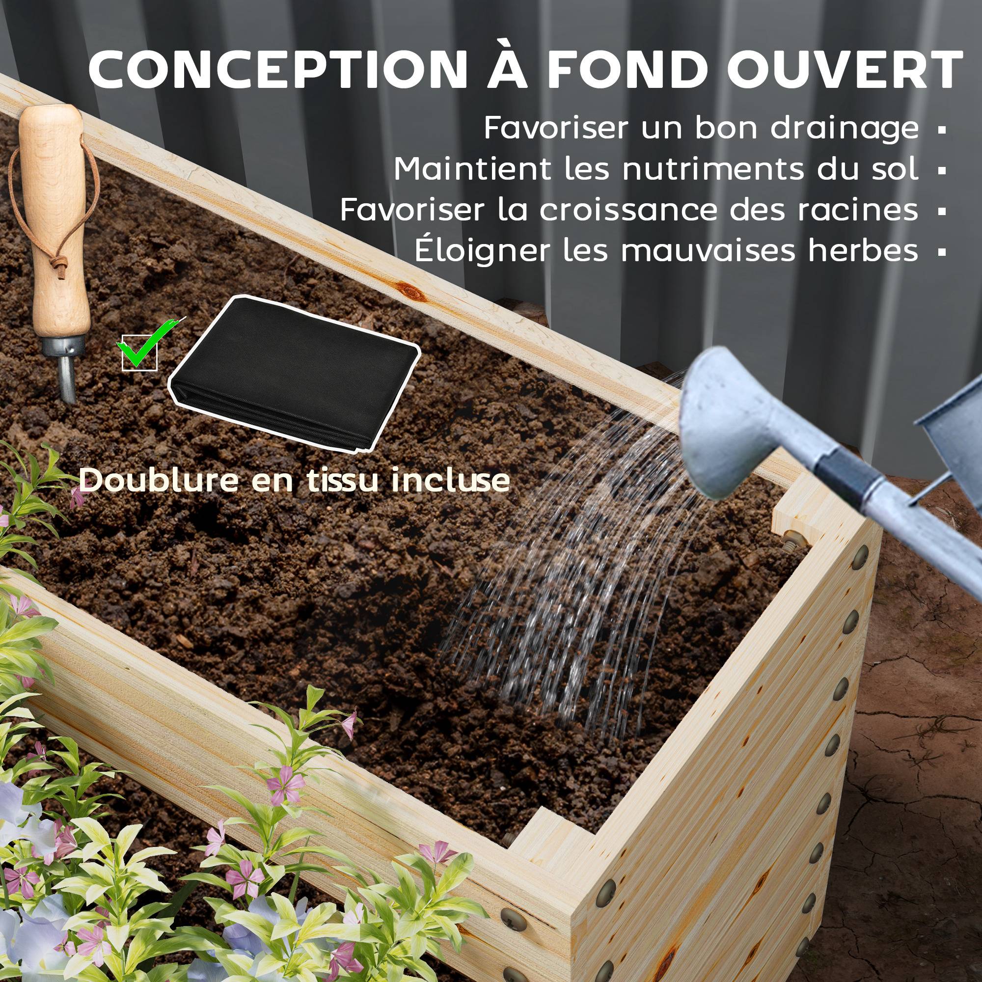 Sans Marque - Carré potager de jardin sans fond 4 étages pour herbes légumes fruits fleurs 113 x 113 x 46 cm bois naturel - Image 7