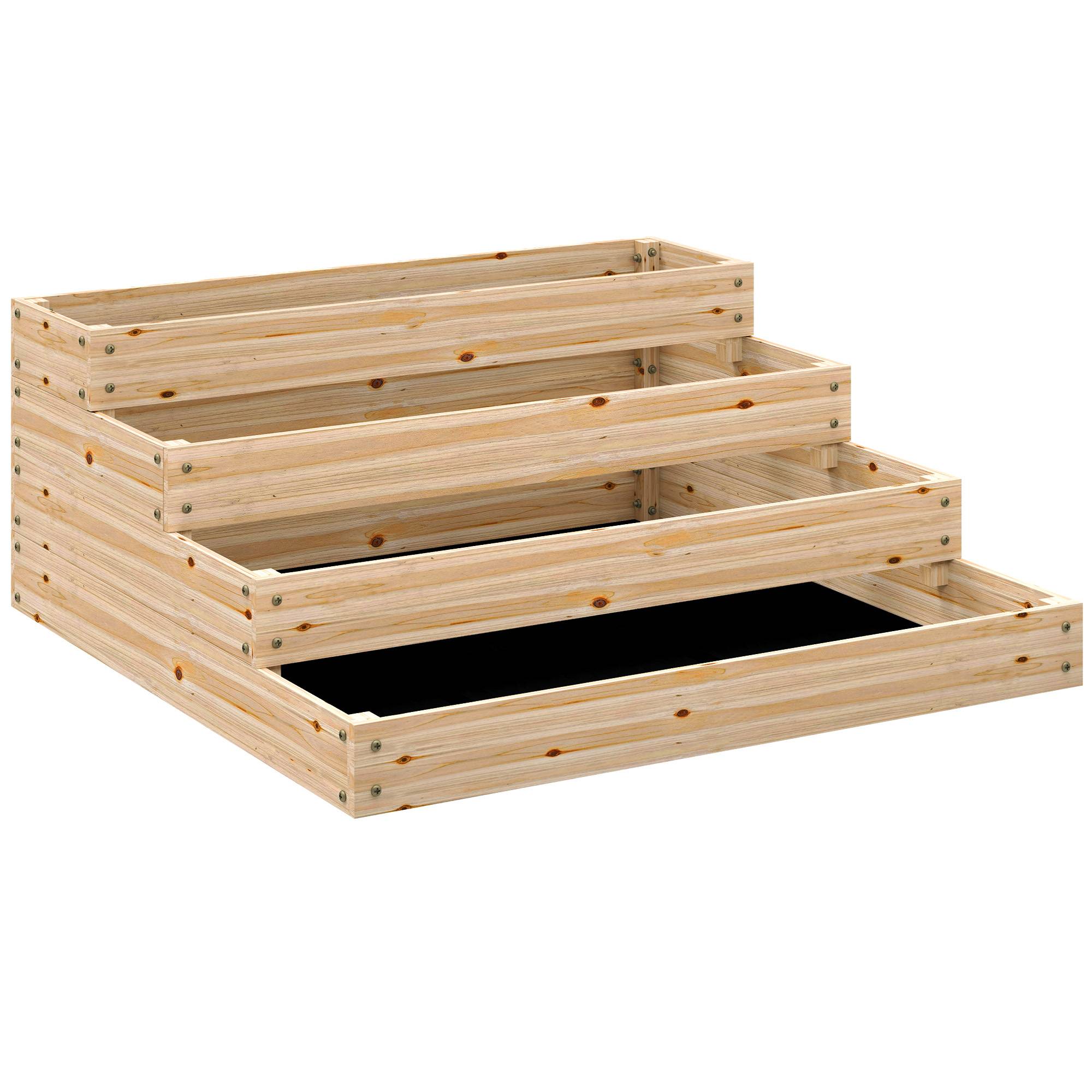 Sans Marque - Carré potager de jardin sans fond 4 étages pour herbes légumes fruits fleurs 113 x 113 x 46 cm bois naturel - Image 2