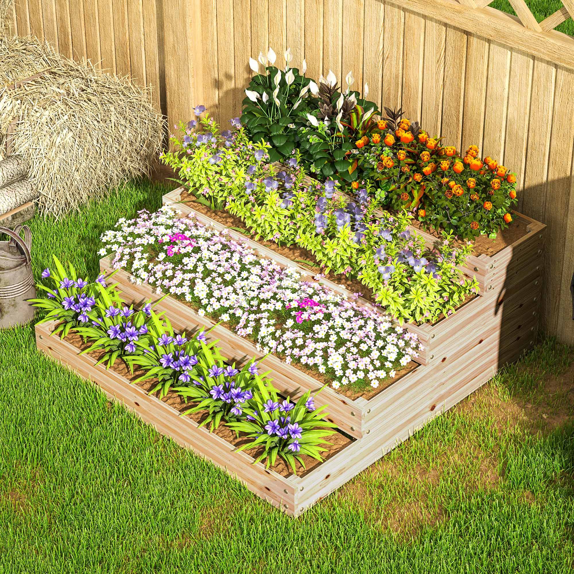 Sans Marque - Carré potager de jardin sans fond 4 étages pour herbes légumes fruits fleurs 113 x 113 x 46 cm bois naturel - Image 10