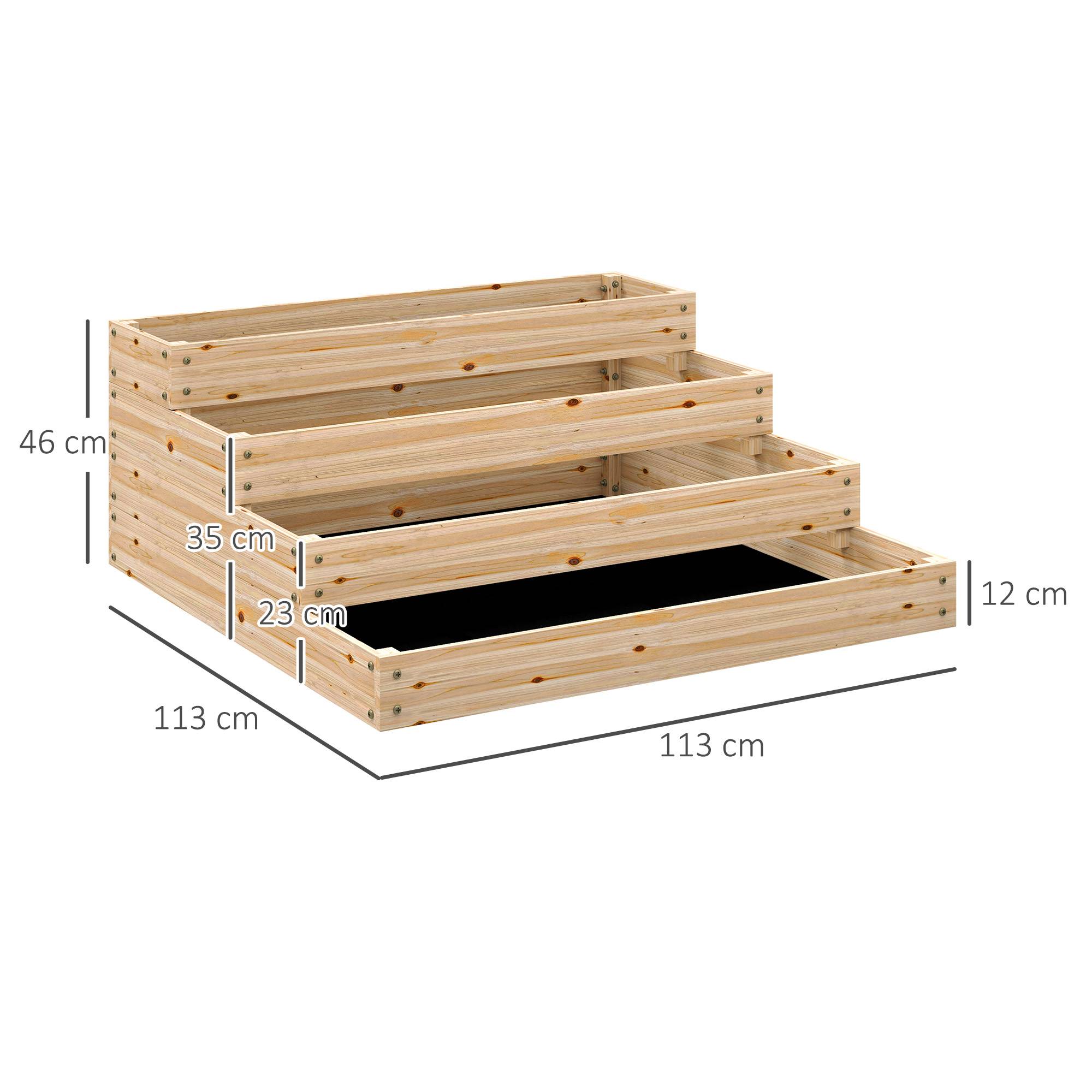 Sans Marque - Carré potager de jardin sans fond 4 étages pour herbes légumes fruits fleurs 113 x 113 x 46 cm bois naturel - Image 5