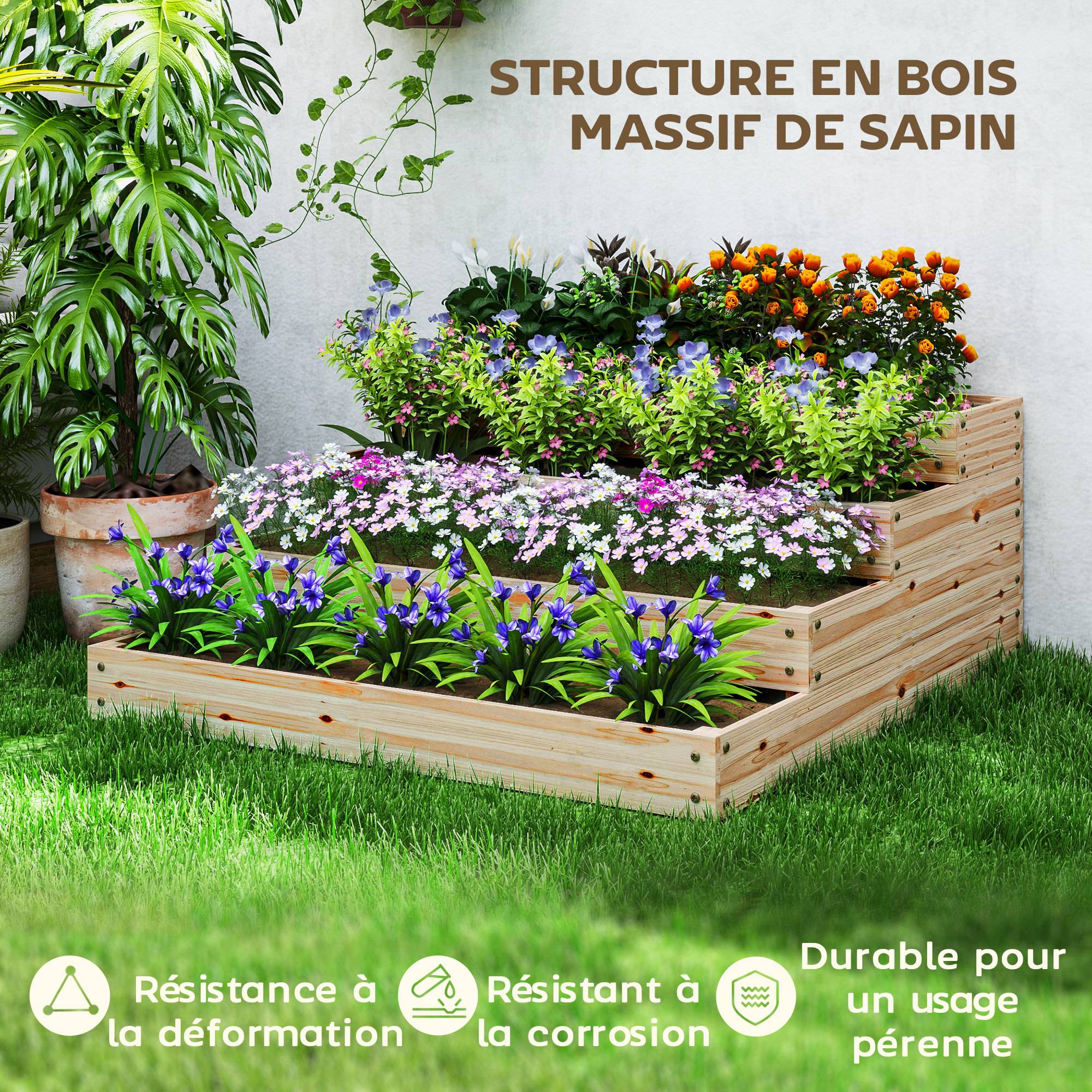 Sans Marque - Carré potager de jardin sans fond 4 étages pour herbes légumes fruits fleurs 113 x 113 x 46 cm bois naturel - Image 8
