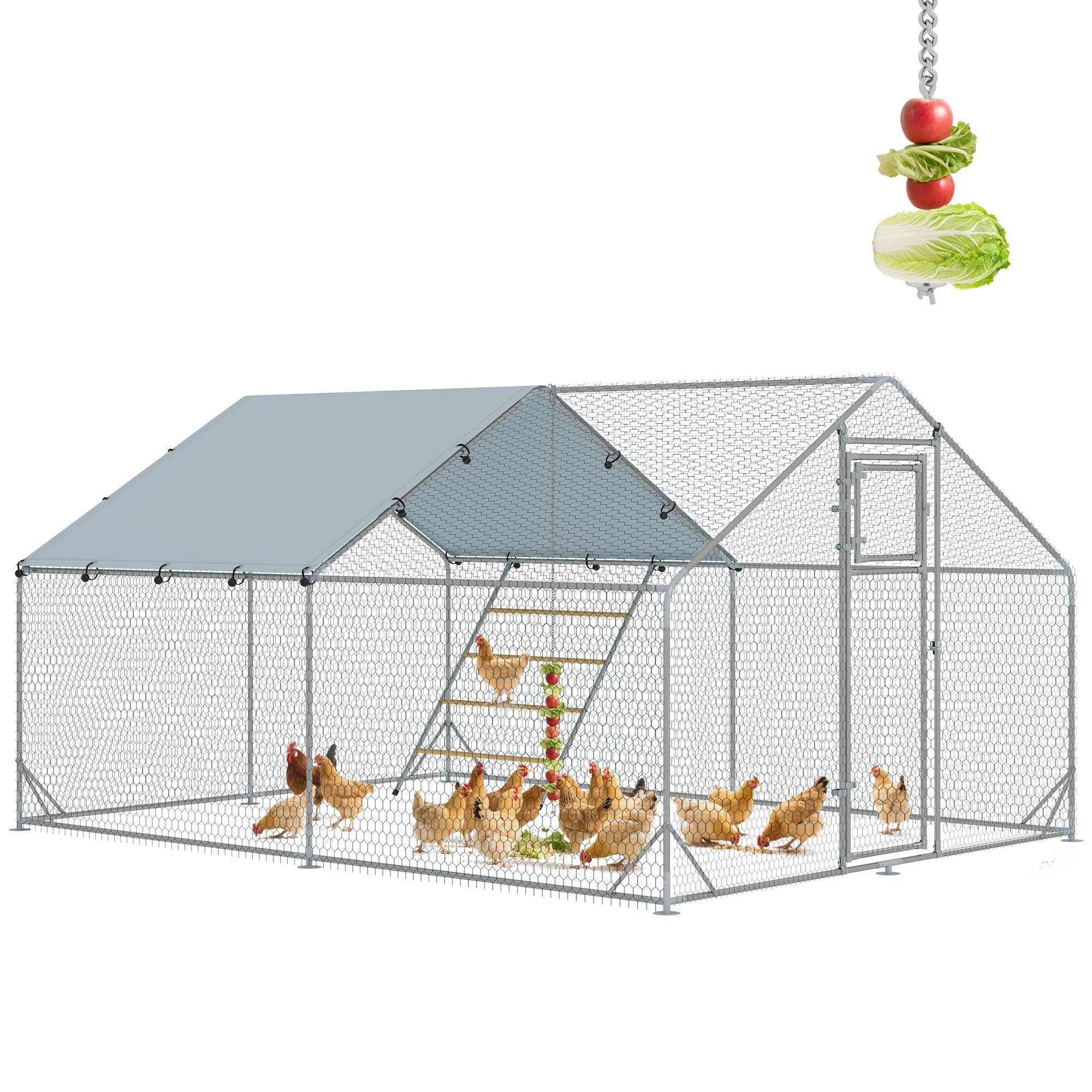 Sans Marque - Poulailler 12 m² 12-18 poules toit étanche mangeoire perchoir 3x4x1,9 m argent - Image 1